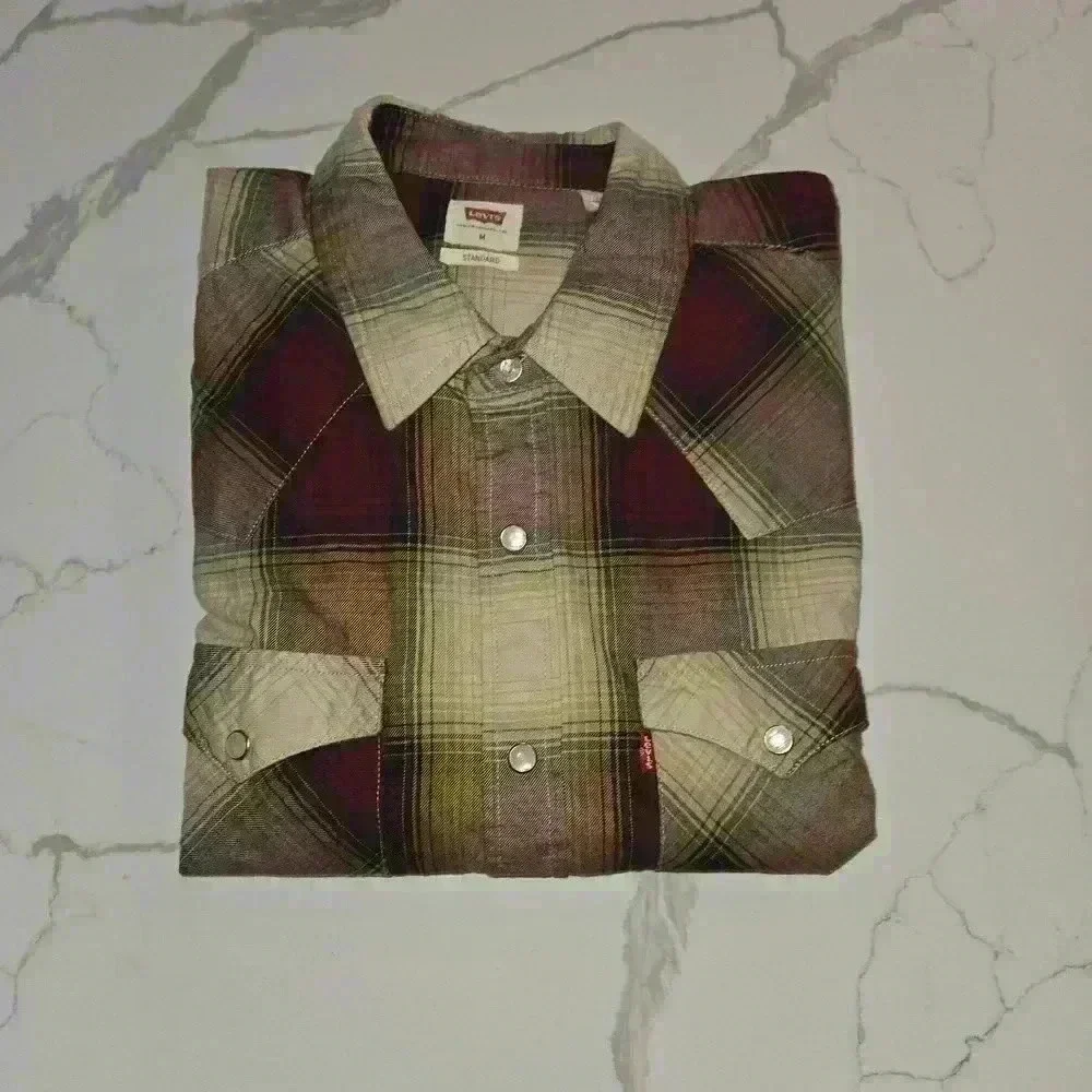 Levi's Plaid Snap Button Down Long Sleeve Shirt Red Size Medium
